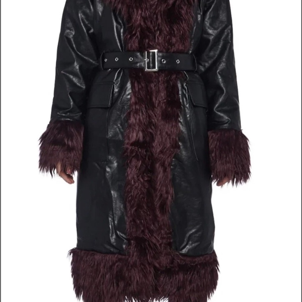 The Ragged Priest “Ursula” Vegan Leather & Faux Fur Longline Coat - Picture 4 of 11
